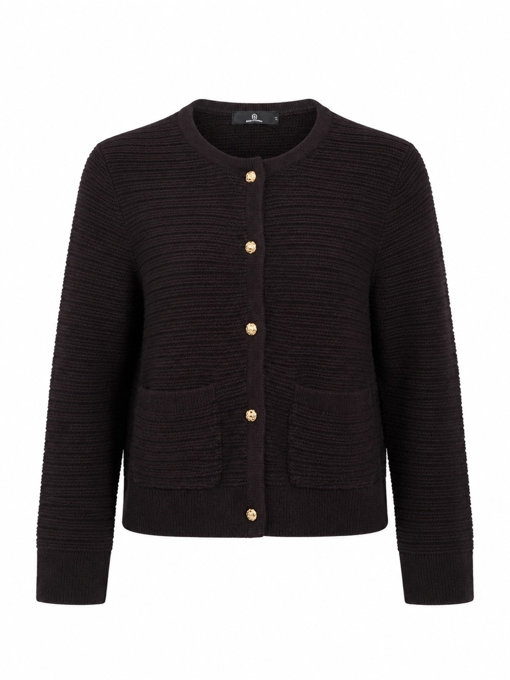 Lillusory Woman’s Black Knit Button-Up Cardigan with Gold Buttons SZ M EUC
